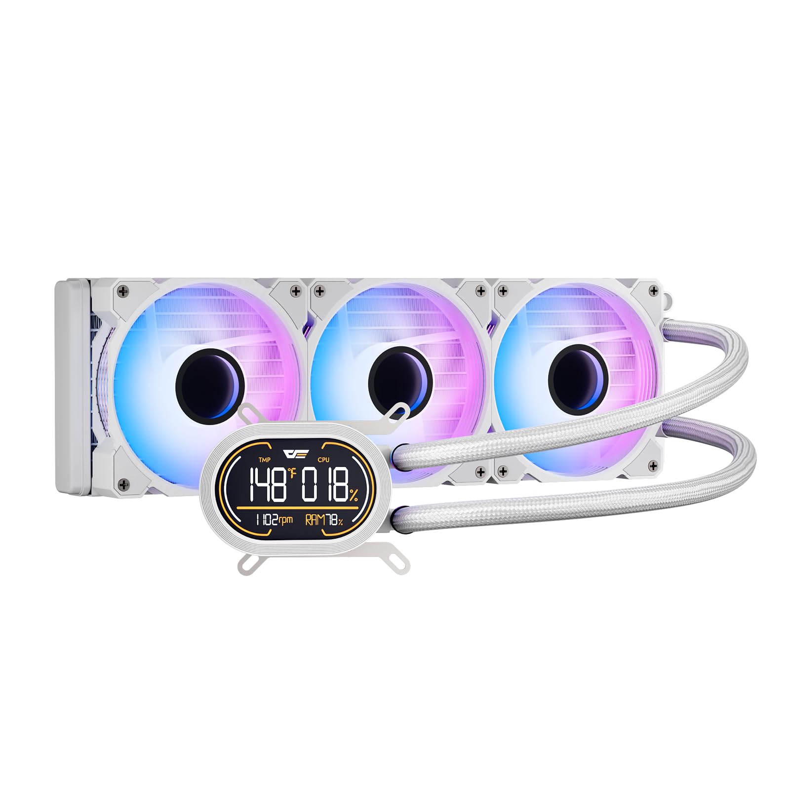 darkFlash DH360D V1.2 All-in-one Liquid CPU Cooler with Display, CPU Monitoring, ARGB Sync, PWM Fans 360mm AIO, High-Efficient CPU PC Cooler Radiator for Intel 1851/1700, AMD AM4/AM5 (Black)