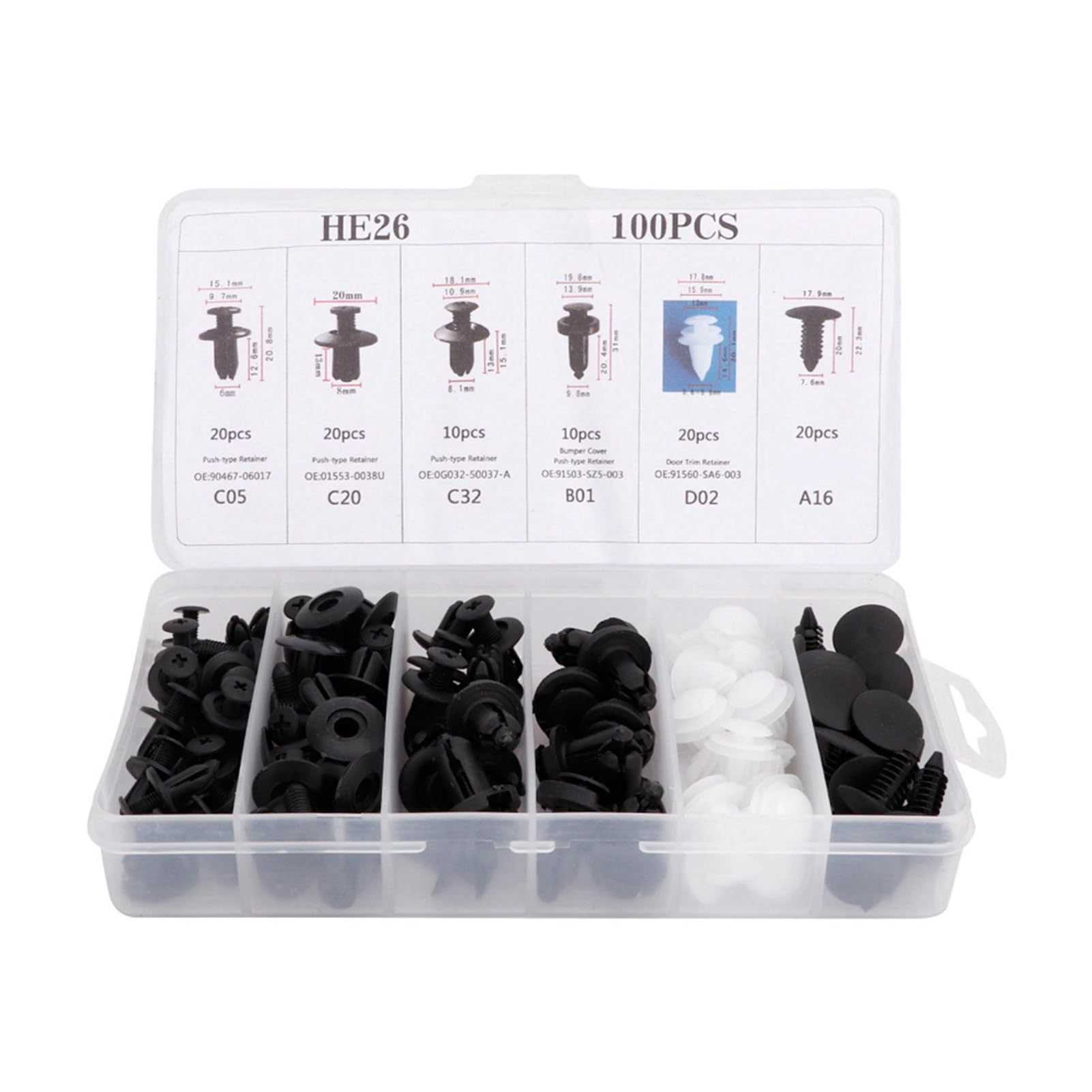 Tbest Kit Universale 100 Pezzi Clip E Rivetti Per Auto – Per Portiere, Paraurti, Parafanghi E Finiture