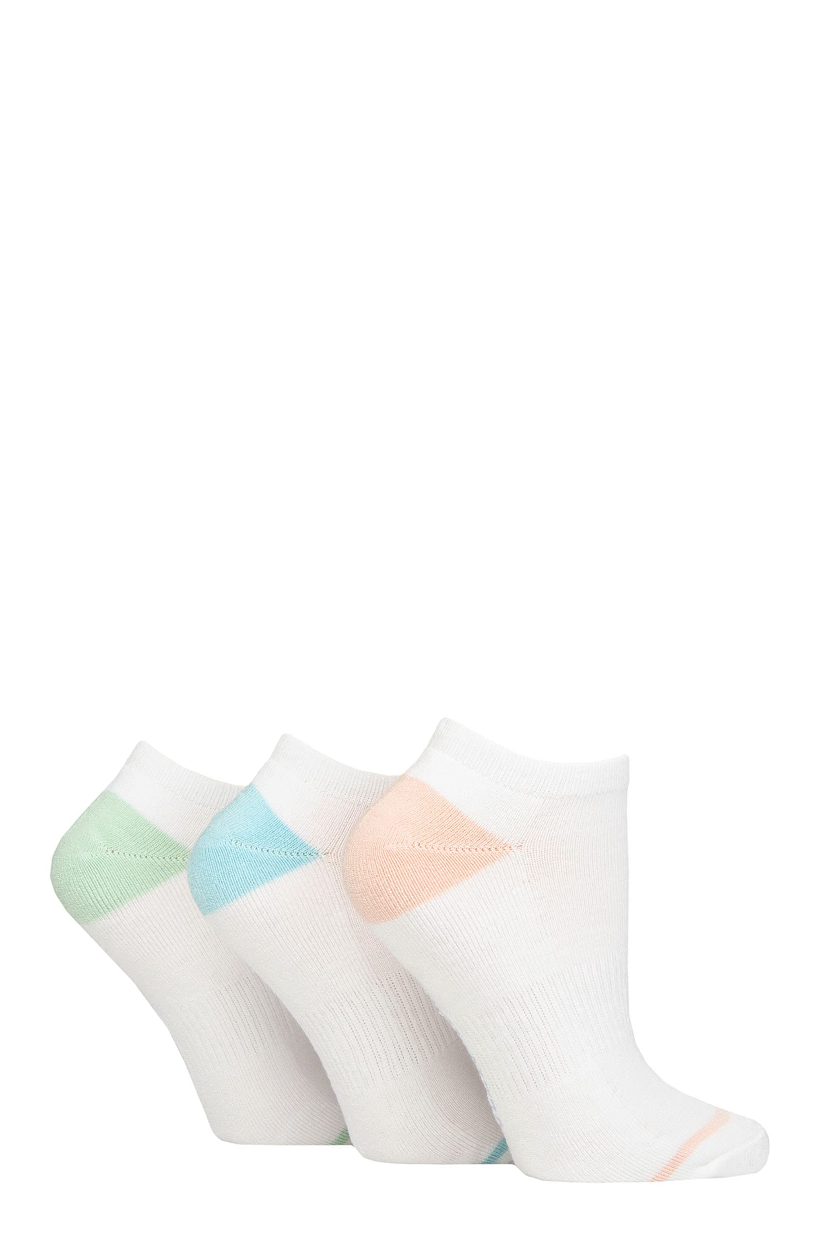 Glenmuir Womens Cushion Bamboo Sports Trainer Socks Pack of 3 White Pink/Sage 4-8