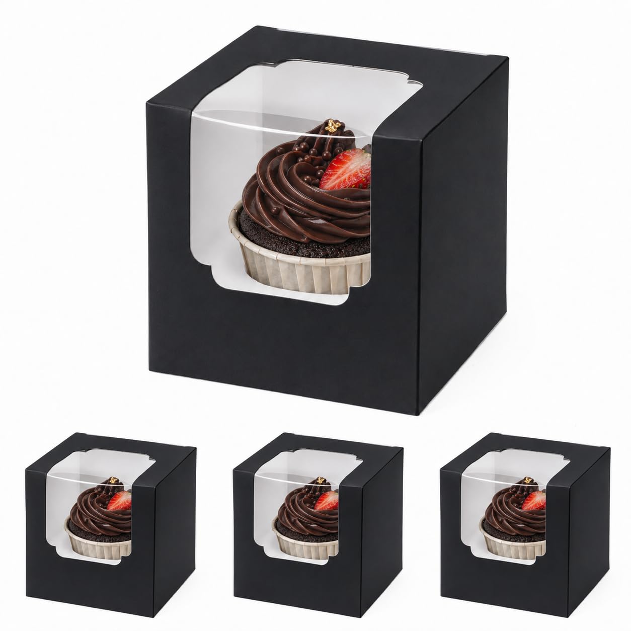 BOOMIBOO 25 Pack Individual Cupcake Containers, Cupcake Boxes with Window