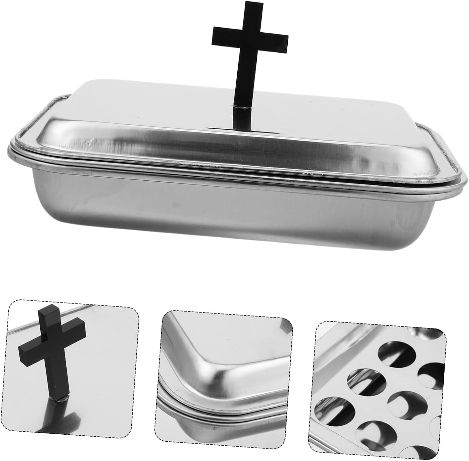 PRETYZOOM 1 Set Communion Tableware Tray Offering Plate Communion Tray Lining Christening Party Favors Offering Plates for Church Serving Plate with Lid Altar Supplies Silver Stainless Steel