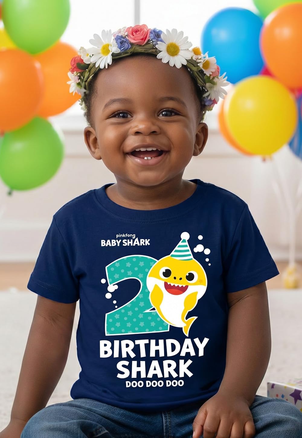 Tstars Official Baby Shark 2nd Birthday Shirt - Toddler Boy or Girl Birthday Outfit, Age 2 - Soft Premium Party Tee Pinkfong