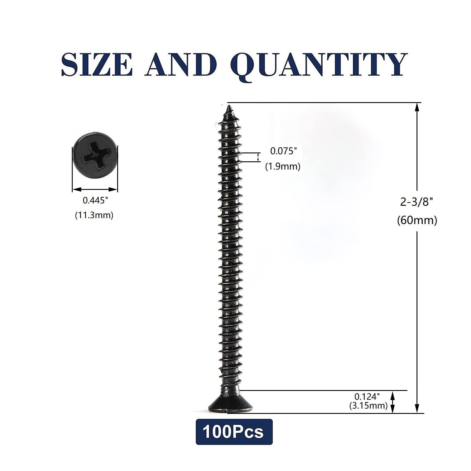 Lot de 100 vis à bois en acier inoxydable 18-8 (304) à tête plate Phillips autotaraudeuses rapides pour cloison sèche - Oxyde noir #14 x 5,1 cm SG TZH