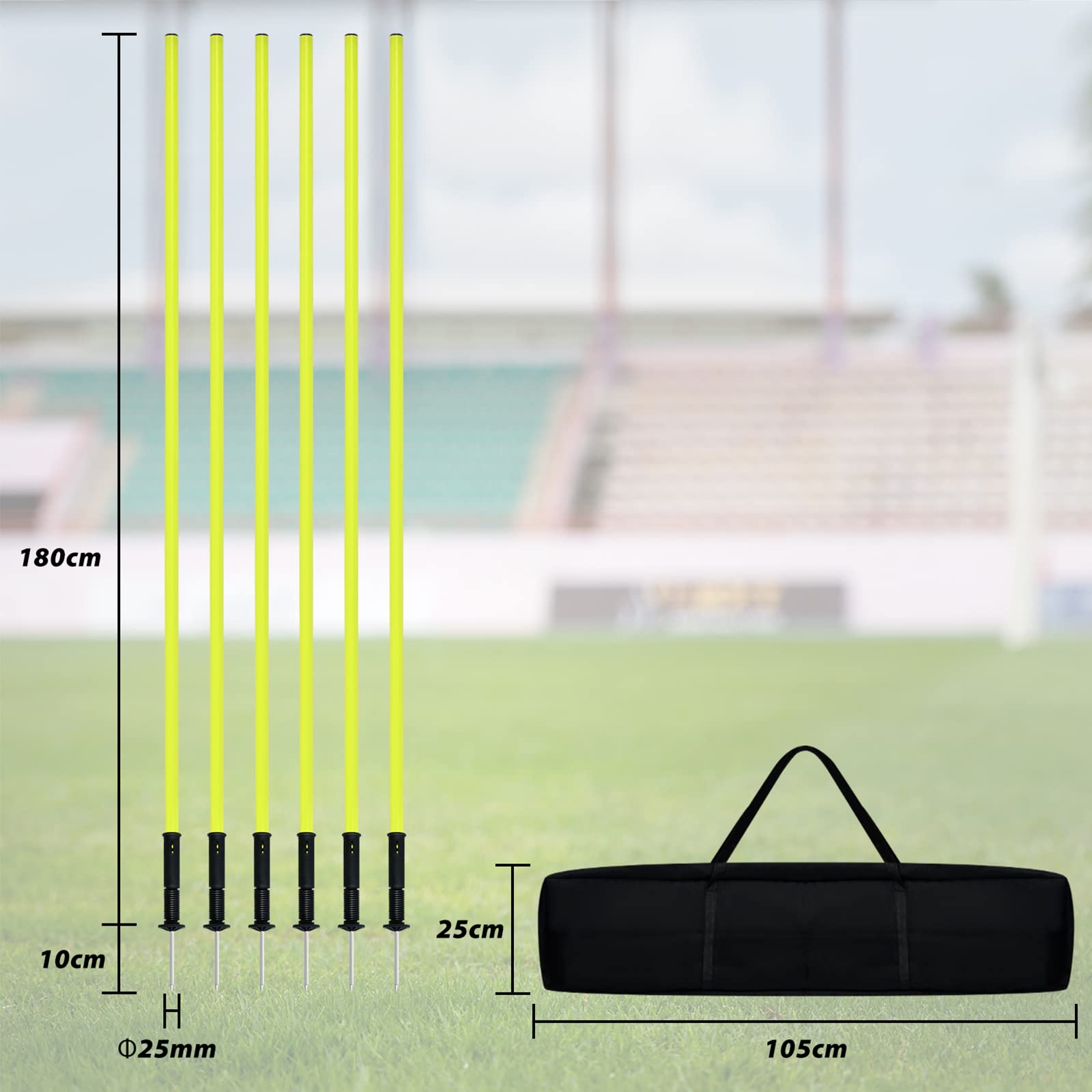 LZQ Slalom Poles Set di aste da allenamento Agility Set, giunto a molla rimovibile, con borsa per il trasporto e punta in metallo per allenamento di calcio e coordinazione