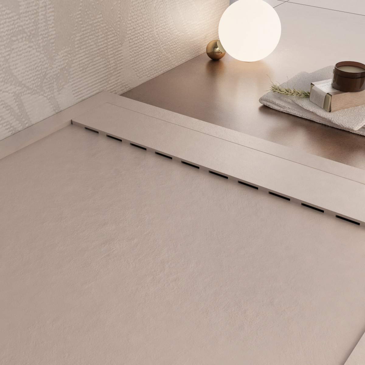 Luminosa ArredoBagno Plato de ducha de resina, 100 x 90 cm, efecto piedra antideslizante con helcoat, modelo Luxury Arena – Rejilla de color liso y pileta incluidos