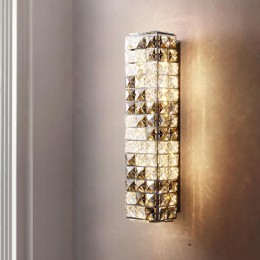 ITOSUI Mid Century Black Crystal Wall Sconce Light Bar - Chrome Linear Lighting for Bedroom, Living Room, Kitchen, and Bathroom(Height 35cm)