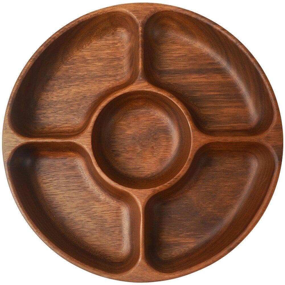 Luxylei As Shown Wooden Nuts Storage Platter Tray, Food Serving Tray With 5 Dining Grids Dessert Fruit Serve Plate Tray For Party, Family Dinner, Holiday