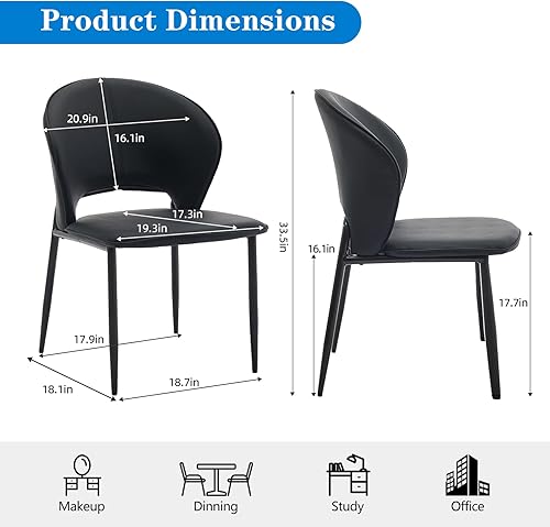 Miniatura 2 de Juego de 2 sillas de comedor modernas de mediados de siglo con patas de metal, silla decorativa de piel sintética con respaldo medio para cocina y