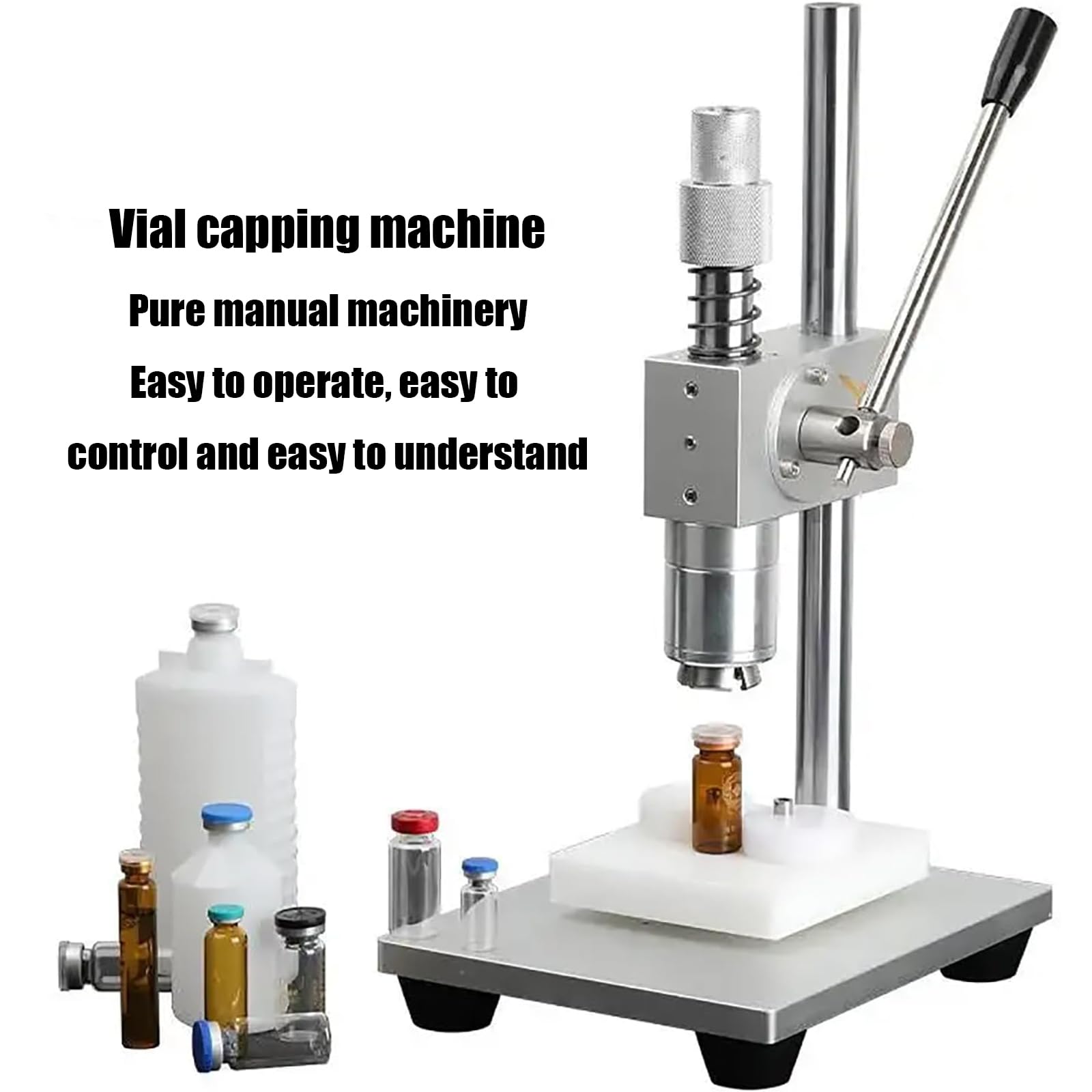 Máquina de sellado manual de viales para prensadora de tapas de aluminio y plástico de 13/20 mm, con altura y tensión ajustables para uso en laboratorio