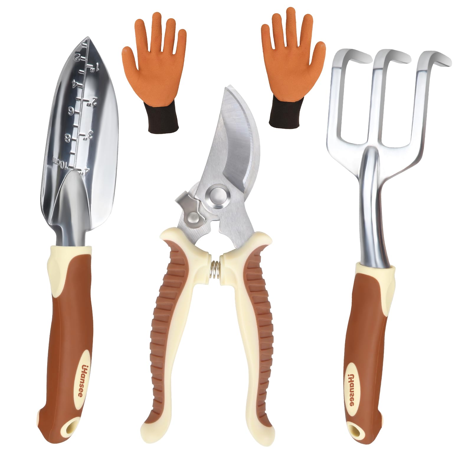 Brown Garden Tool Sets, Aluminum Gardening Hand Tool Kit 4-Piece