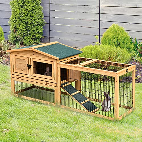 PawHut Kleintierstall kleitierkäfig mit Freigehege Meerschweinchenstall Freilaufgehege Winterfest Outdoor Tierstall… – Bild 4