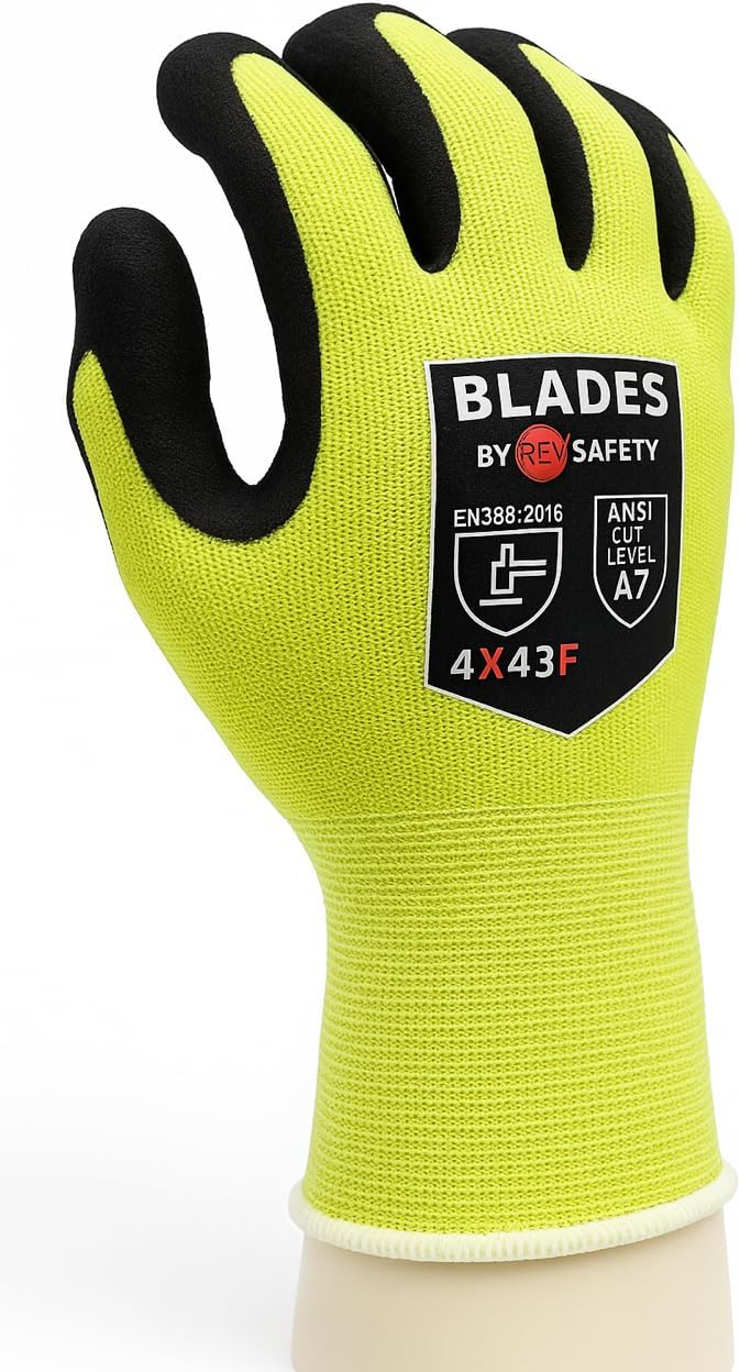 RevSafety Level A7 Cut Resistant Work Glove Sandy Nitrile Coated, Reusable, 13-Gauge (10, 2X)