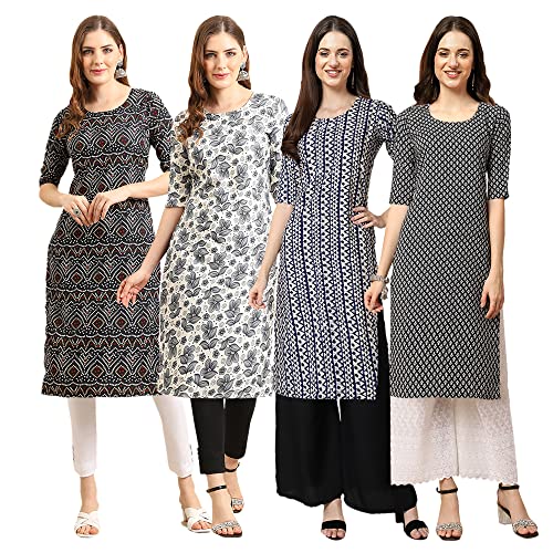 Image of Pinkmint Women's Crepe Digital Print Straight Kurta [Pack of 4]
