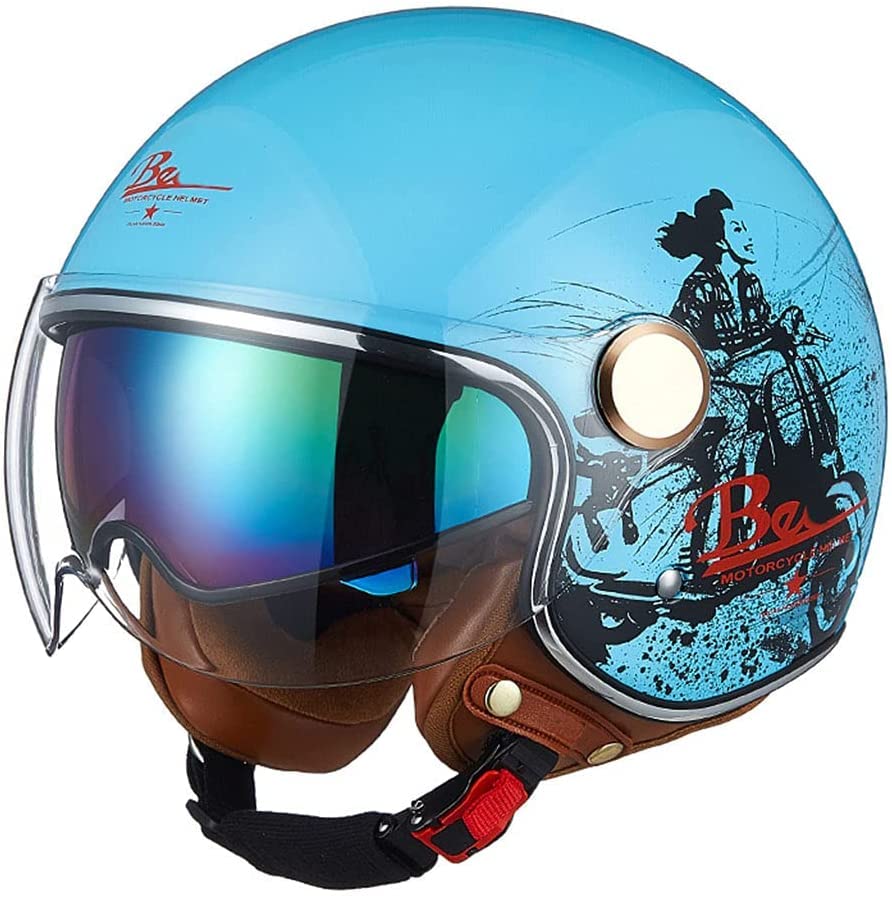 Retro Motor 3/4 Helm, Halve Helm Met Leren Vizier, Nieuwigheid Motorfiets Jethelm ECE/DOT Goedgekeurd, Jet-stijl Helm, Off-road Helm Heren Dames (Color : H, Size : L=(59-60cm Retro Motor 3/4 Helm, Halve Helm Met Leren Vizier, Nieuwigheid Motorfiets Jethelm ECE/DOT Goedgekeurd, Jet-stijl Helm, Off-road Helm Heren Dames (Color : H, Size : L=(59-60cm