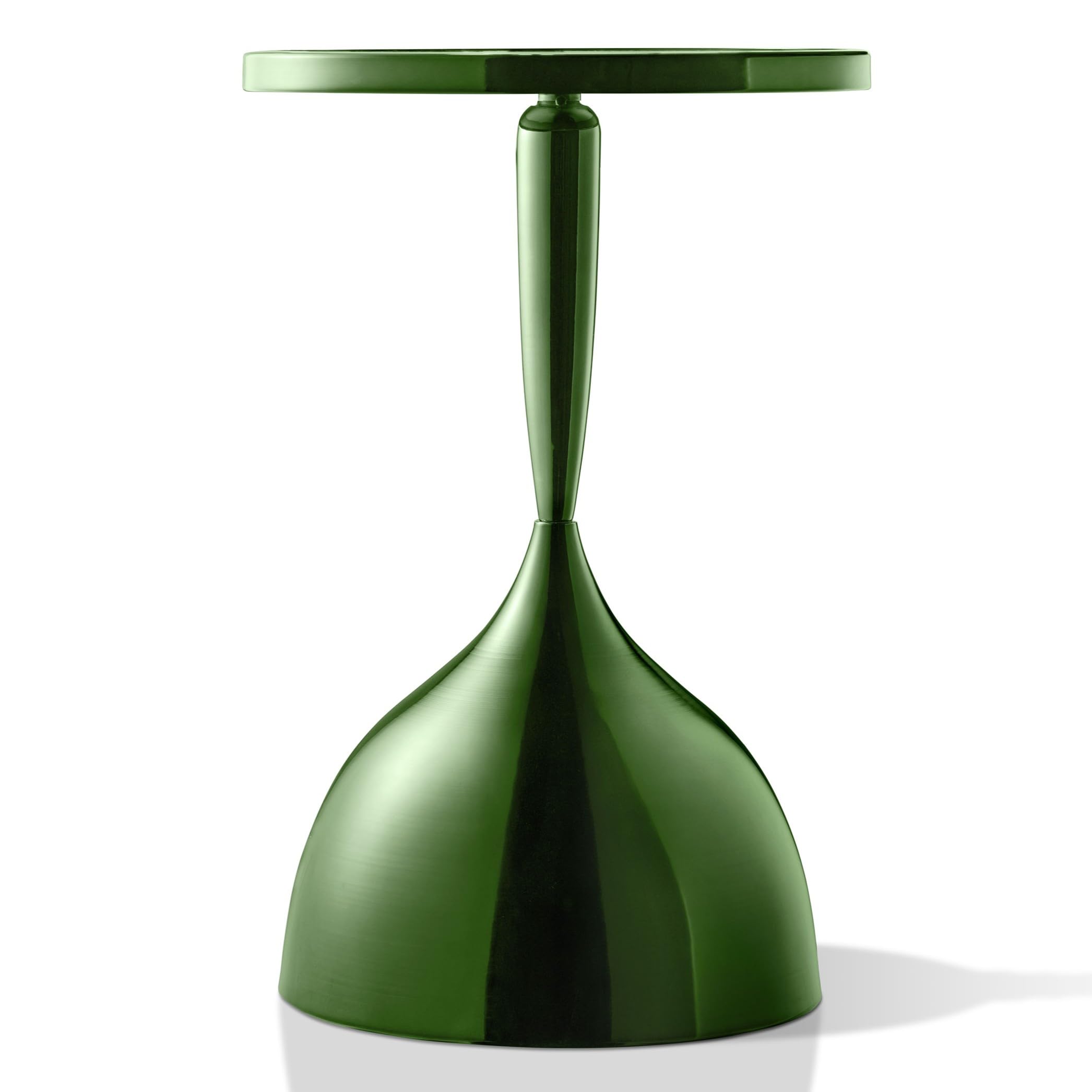 Homes: Inside + Out Halric Modern 24" Tall Round End Table with Decorated Tabletop and Iron Metal Base, Accent Furniture, Elegant Pedestal Stand for Living Room, Home Office, Chrome Green
