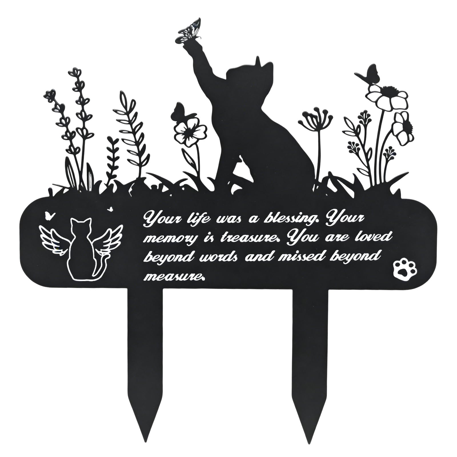 Hoypeyfiy Elegant Cat Memorial Plaque, Thoughtful Cat Tribute, Iron Garden Stake for Outdoor Use, Perfect for Cemeteries, Gardens, and Pet Remembrance (cat 2)