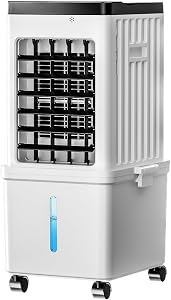 Portable Air Conditioner, Evaporative Air Cooler Fan with 10L Removable Water Tank, 3-in-1 Quiet Cooling with 4 Ice Packs & Timer, Low Noise Swamp Cooler for Home Bedroom Office