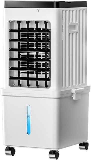 Portable Air Conditioner, Evaporative Air Cooler Fan with 10L Removable Water Tank, 3-in-1 Quiet Cooling with 4 Ice Packs & Timer, Low Noise Swamp Cooler for Home Bedroom Office