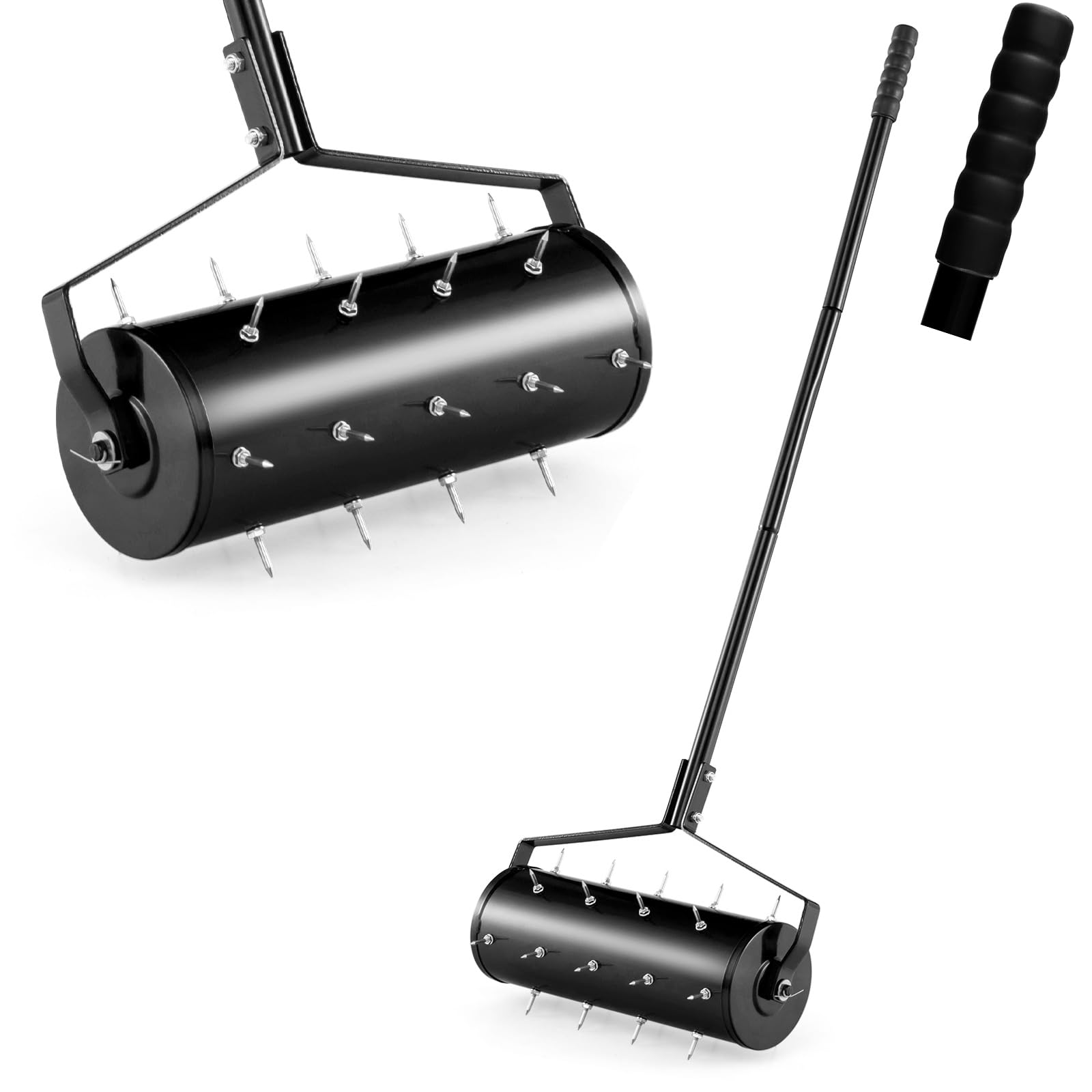 RELAX4LIFE Scarificateur Gazon Manuel 45CM avec Poignée &Rouleau à Pointes Rotatives, Rouleau Aérateur Gazon de Pelouse en Métal pour Jardin Cour Patio (5.5L | 45x130CM, Noir)