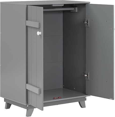 Miniatura 5 de Voohek Armario para niños con barra para colgar 2 puertas, almacenamiento de madera para disfraces, armario abierto para disfraces, armario armario