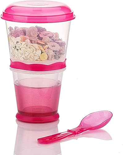 INOGIH Cereal On the Go Cups Desayuno - Vaso portátil para bebidas de cereales para llevar, taza con cuchara (rosa)
