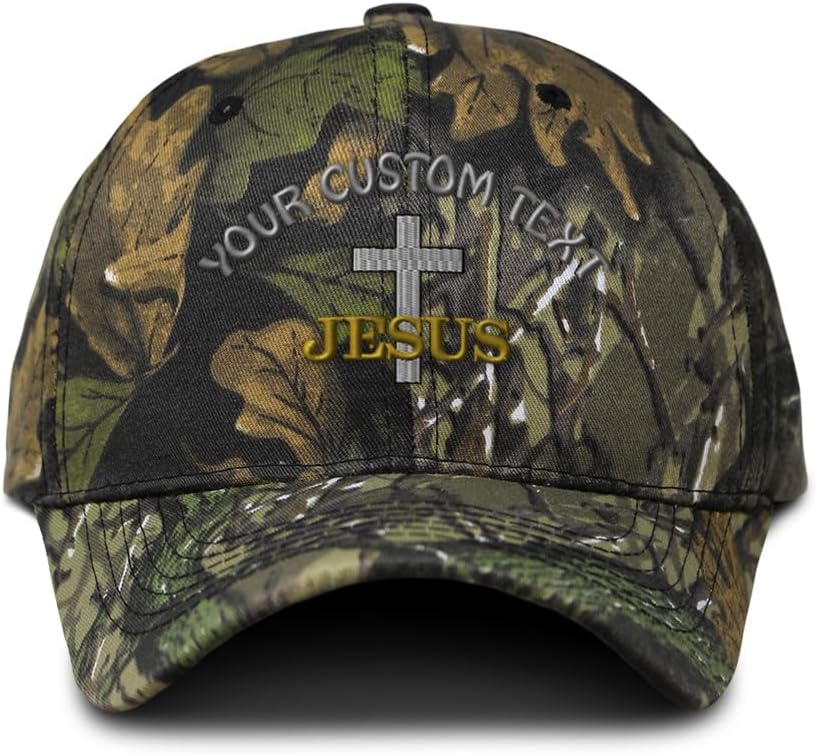 Custom Camo Baseball Cap Christian Cross, Jesus Embroidery Cotton Strap Closure