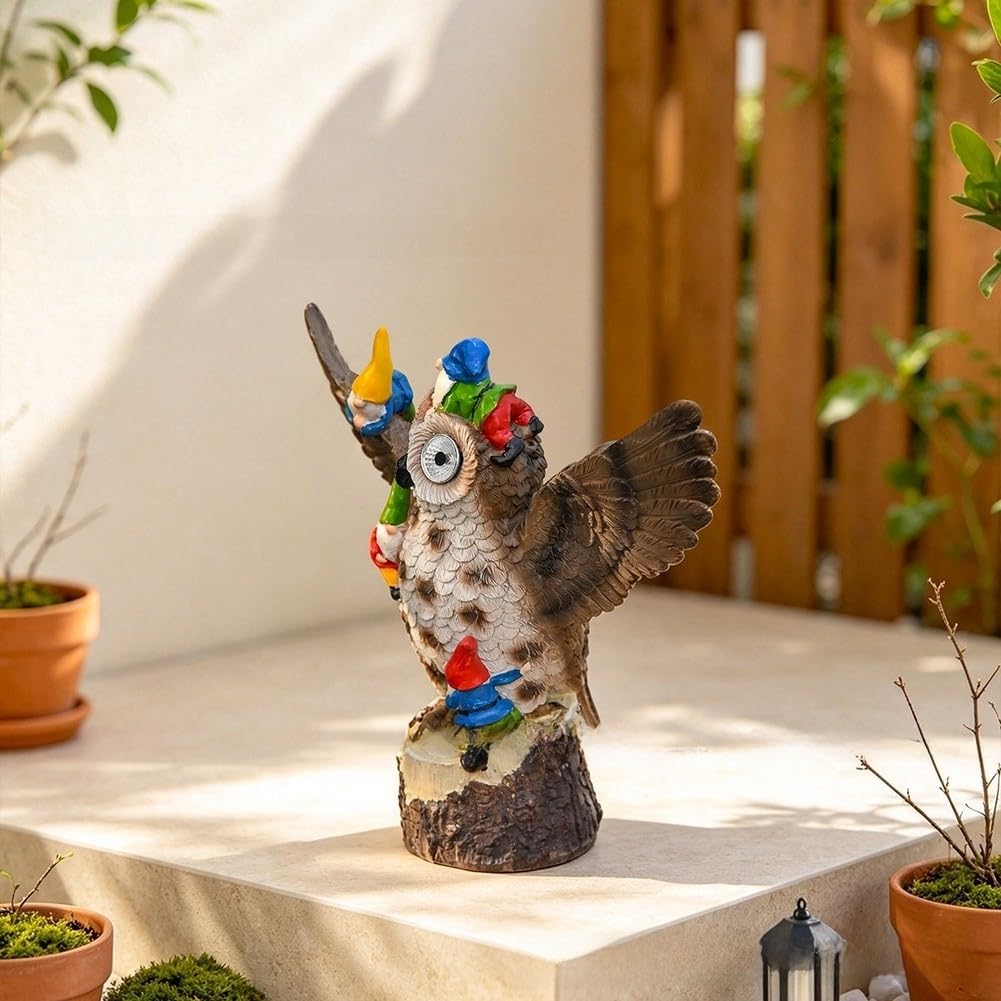 Statua solare della resina della luce del giardino del gufo automatico