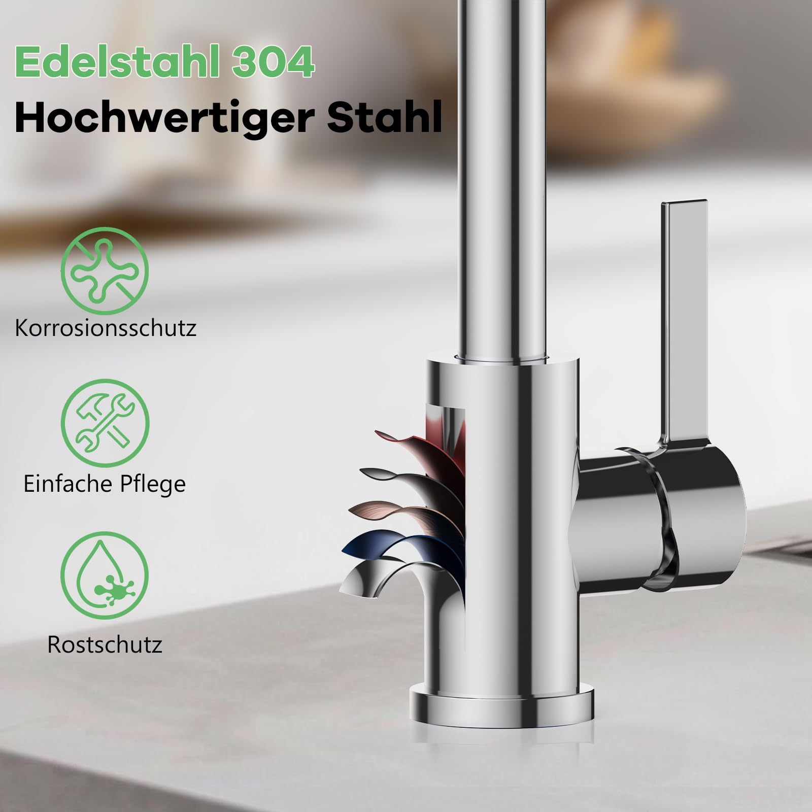 Wasserhahn Küche Klappbar 180°, Vorfenster Küchenarmaturen mit 2 Strahlarten, Wasserhahn umklappbar 360° schwenkbar Einhebelmischer Fensterarmatur (Chrom, Klappbar/Kein Niederdruckhahn)