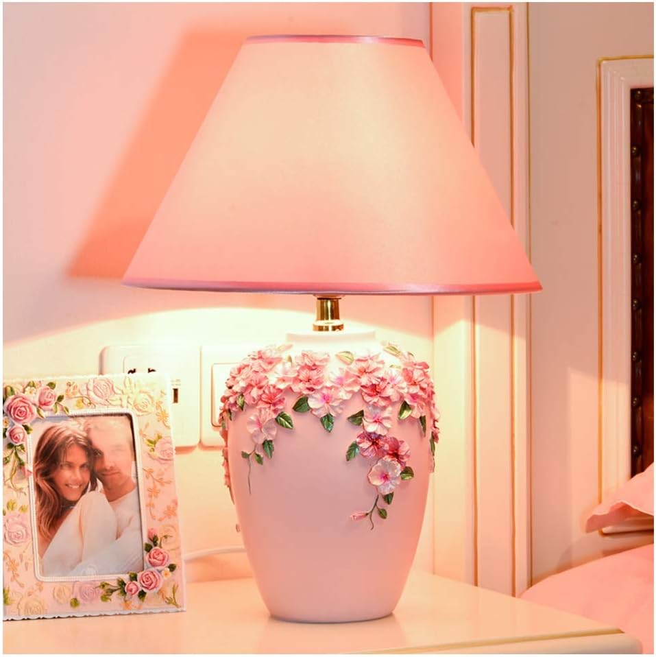 Bedroom Bedside Lamp European Style Eye Protection Led Table Lamp Wedding Gift Living Room (Color : Red) (Pink)