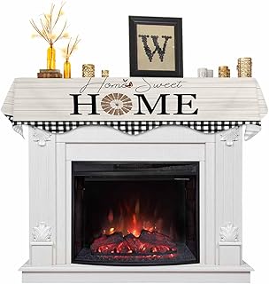 Christmas Mantle Scarf 60x17 Inch, Home Windmill Black Plaid Fireplace Decorations Winter Xmas Mantel Cover Runner, Beige Wooden Farmhouse Thanksgiving Fireplace Decorations for Living Room