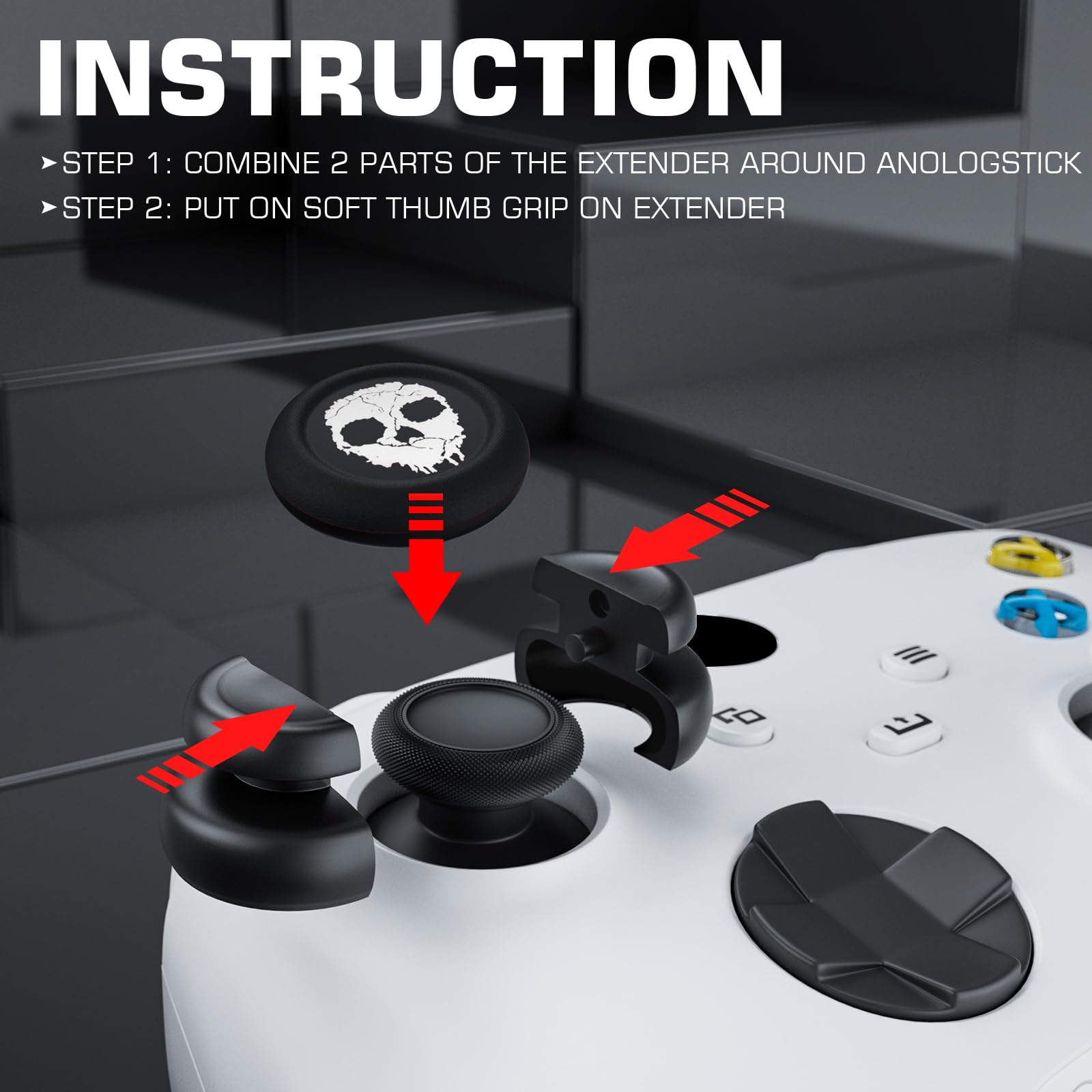 Extensor de pulgar que no se cae y funda de agarre de silicona, 2 juegos para Xbox Series X/S y Xbox One S/X (blanco fantasma)