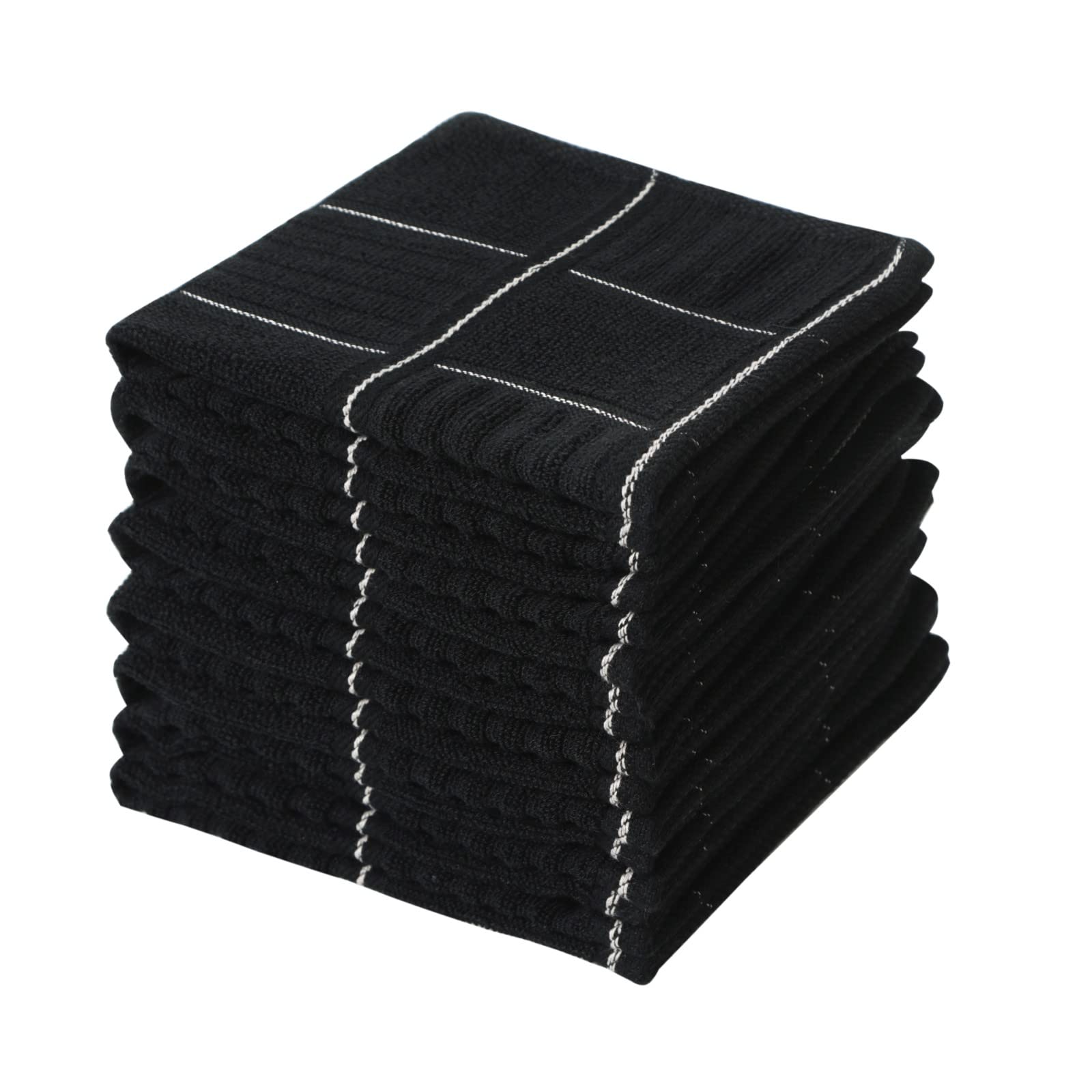 Glynniss Paños de cocina para lavar platos de cocina, trapos de cocina súper absorbentes, paños de limpieza de rizo de algodón (paquete de 8 unidades, negro, 12 x 12 pulgadas)