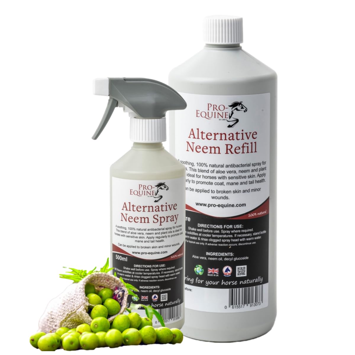 Pro-Equine NEEM HORSE SPRAY AND REFILL SAVINGS PACK, 500ML + 1000ML.