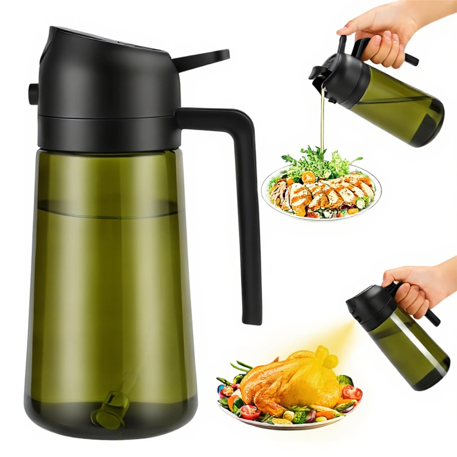 Aovdy Olive Oil Sprayer for Cooking, 2 In 1 Glass Oil Dispenser 16oz- 470ml Premium Spray Bottle for Kitchen Gadgets and Air Fryer Accessories, Salad,