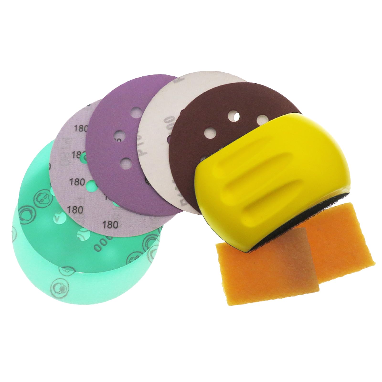 Disques Abrasifs Auto-agrippants De 12,7 Cm Assortiment De Papier Abrasif Grain 60-1000 Avec Bloc De Ponçage Et Nettoyeur De Ceinture Gomme Pour Meubles En Bois