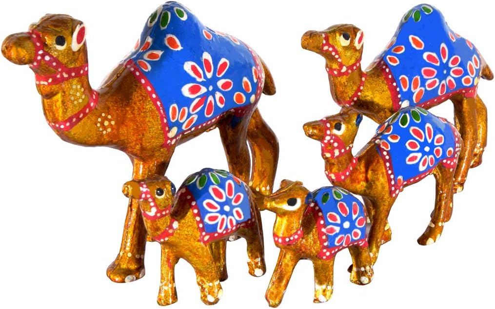 DreamKraft Handcrafted Paper Mache 5 Camel Showpiece - Traditional Indian Art with Mineral Beads and Embroidery