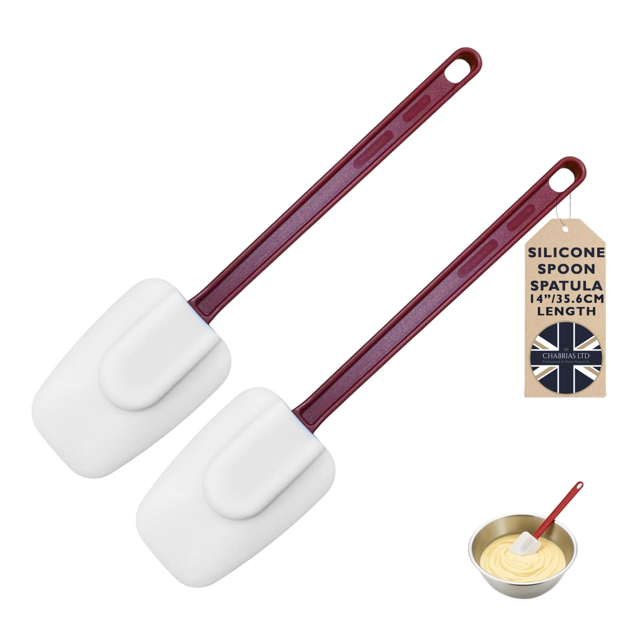 Chabrias Professional High Heat Silicone Spatula - Extra Long, Heat Resistant to 260°C, Non-Stick Safe, Heavy-Duty Cooking Utensil for Baking, Mixing, Scraping & Stir-Fry - BPA Free, (2, 14" Spoonula)