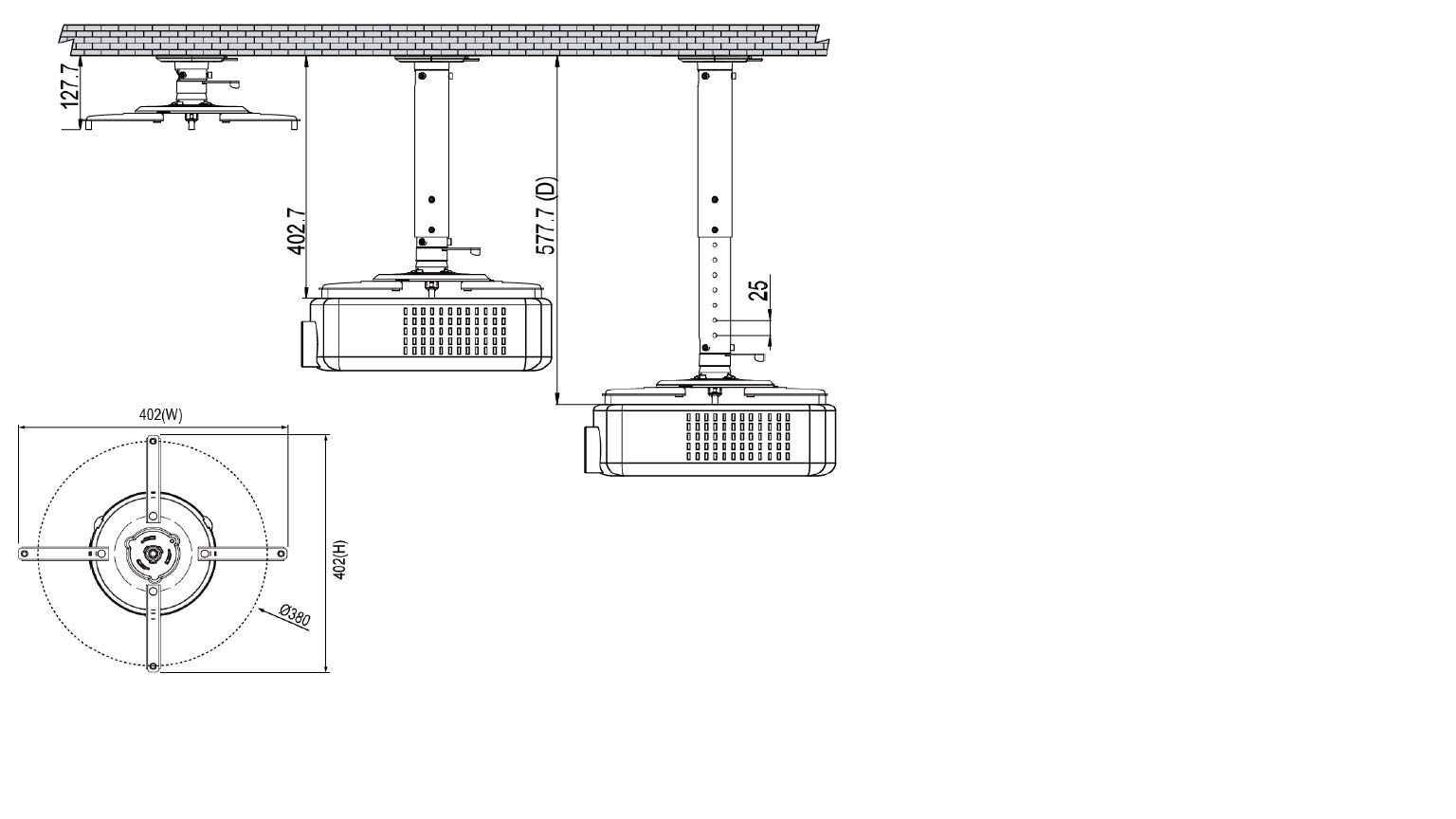 Amer - Kit di montaggio universale per proiettori da soffitto di grande formato con palo regolabile