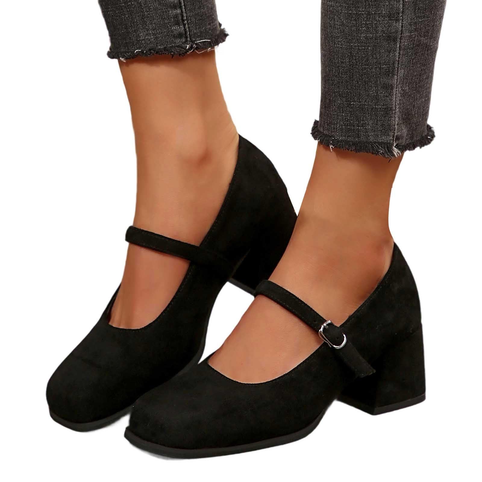 Scarpe da donna nere con punta chiusa, punta e tacco basso a blocco, alla caviglia, scarpe da sposa, eleganti Dirndl