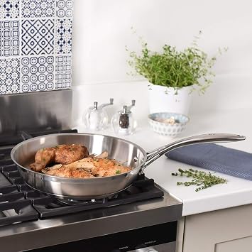ProCook Professional Stainless Steel Uncoated Frying Pan - 28cm - Large Induction Pan with Heat-Resistant Handle