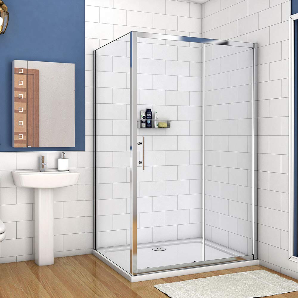 1200x700mm Xinyang Sliding Shower Enclosure 5mm Safety Glass Reversible Bathroom Cubicle Screen Door with Side Panel Shower Tray Free Waste