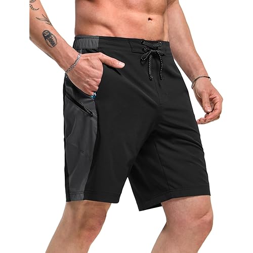 TSLA Men's Swim Trunks, Quick Dry Swimming Beach Board Shorts, Lightweight Swimwear Bathing Suits with Pockets