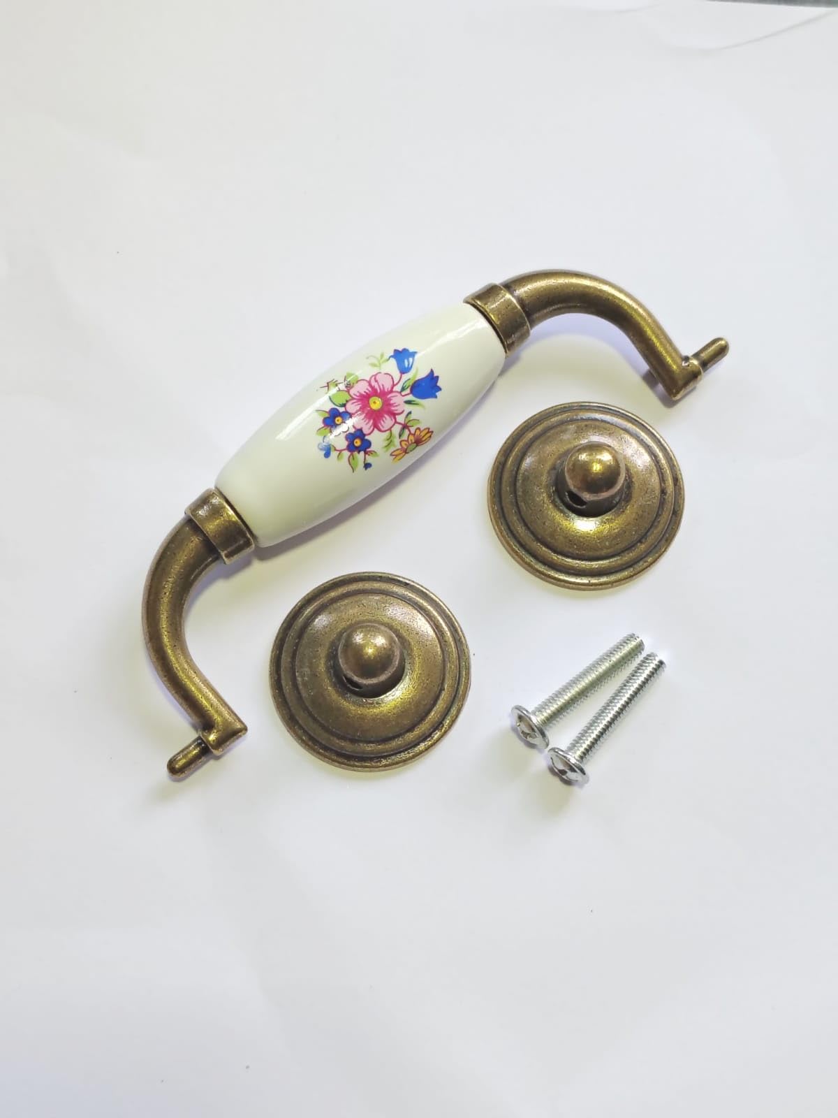 Vintage Ceramic Drawer Handles - Antique Brass -3