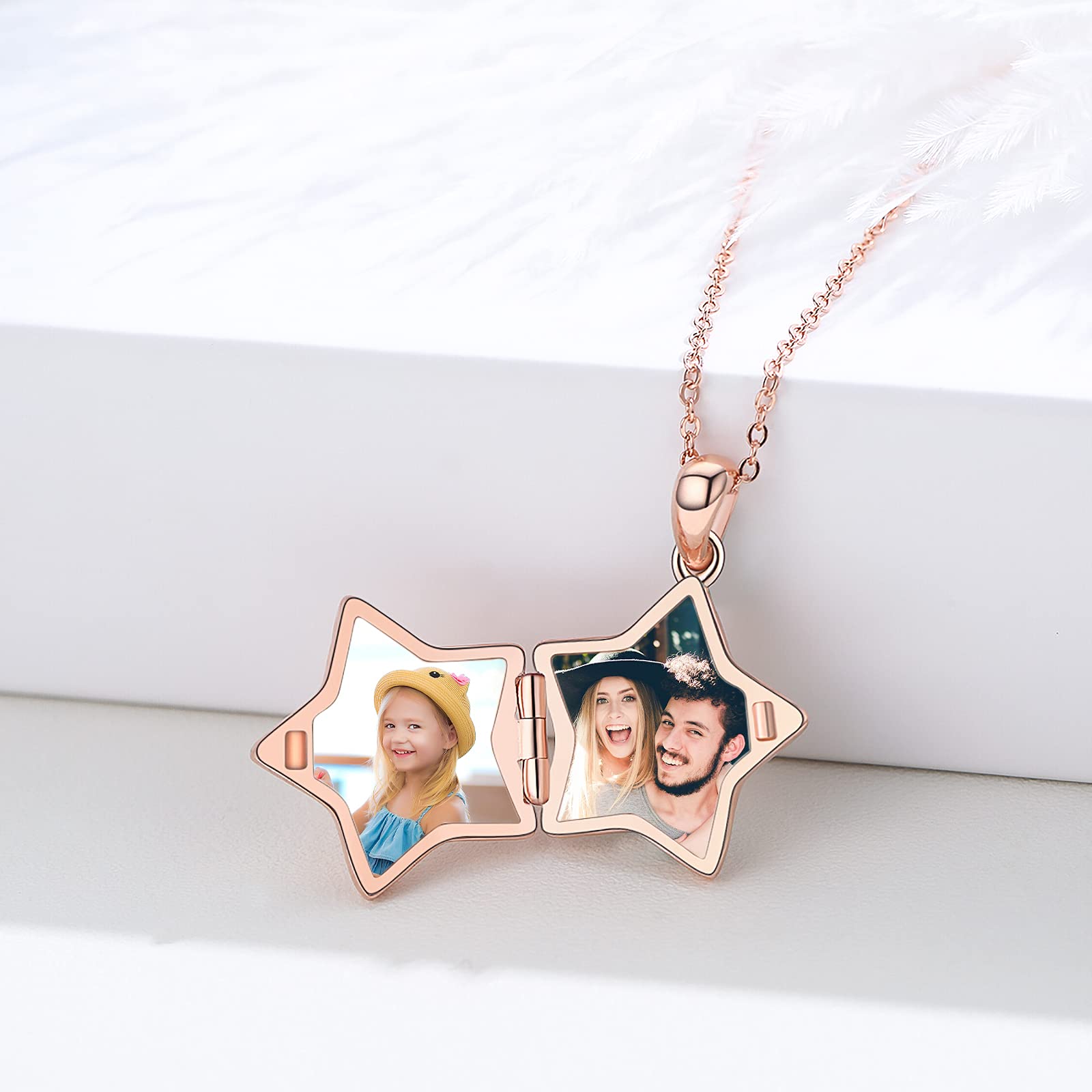 OHAYOO Medaglione apribile per immagini, in argento Sterling 925, a forma di stella, con immagine a forma di stella, ciondolo con foto, amuleto da aprire, per donne, ragazze e bambini