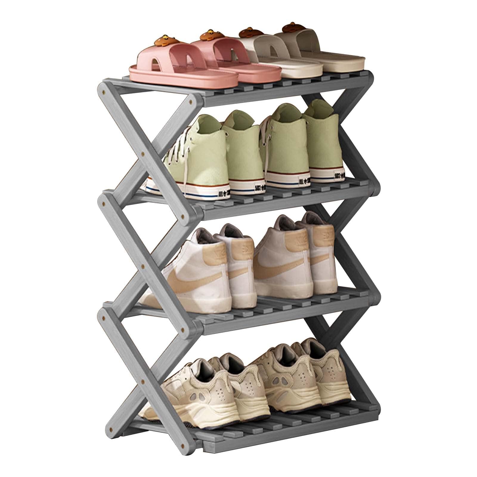 Meuble à chaussures pliable portable en bambou gris pour chambre