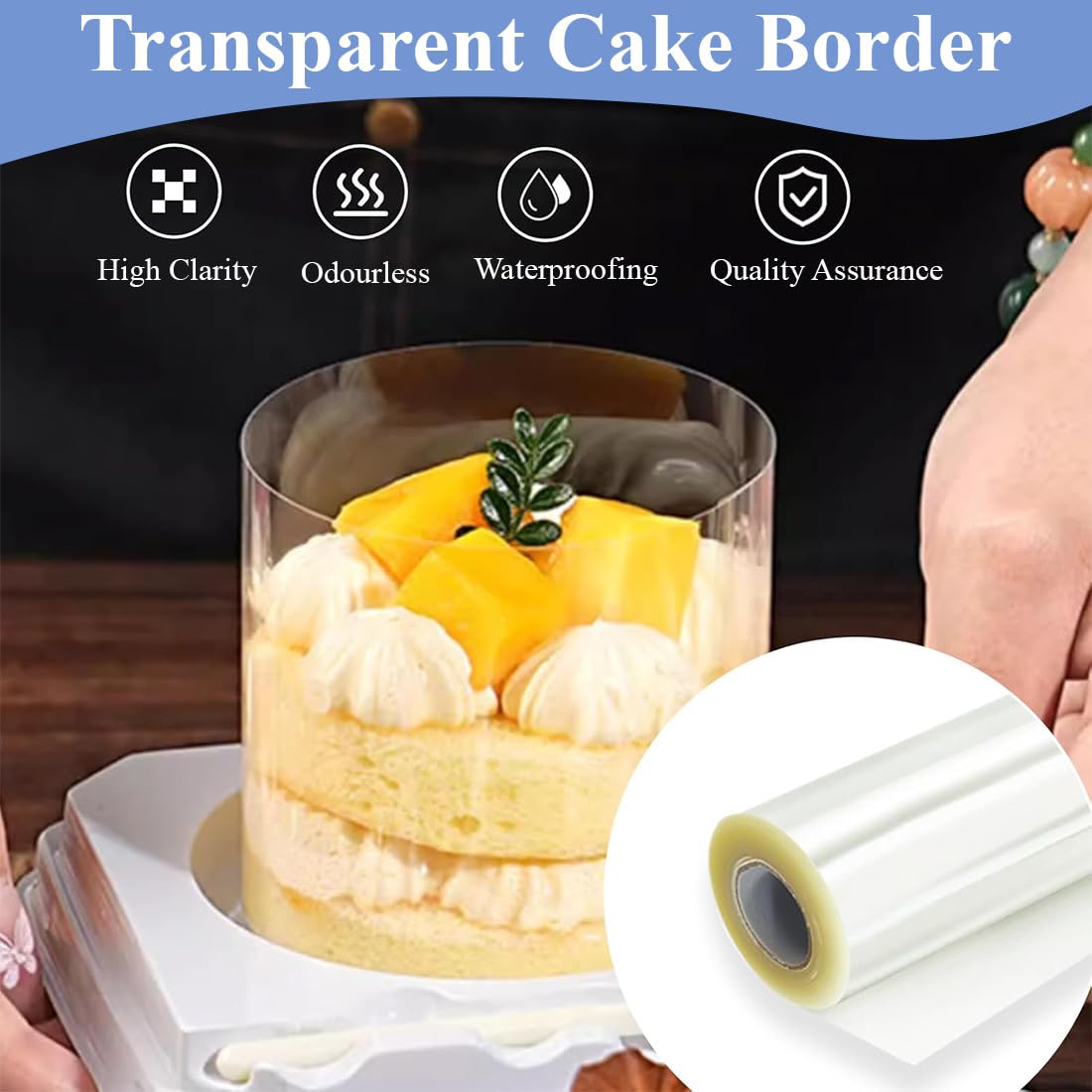 Rhodoid Patisserie Rouleaux Transparent 20cm x 10m Feuille Acétate Réutilisable pour Gâteaux