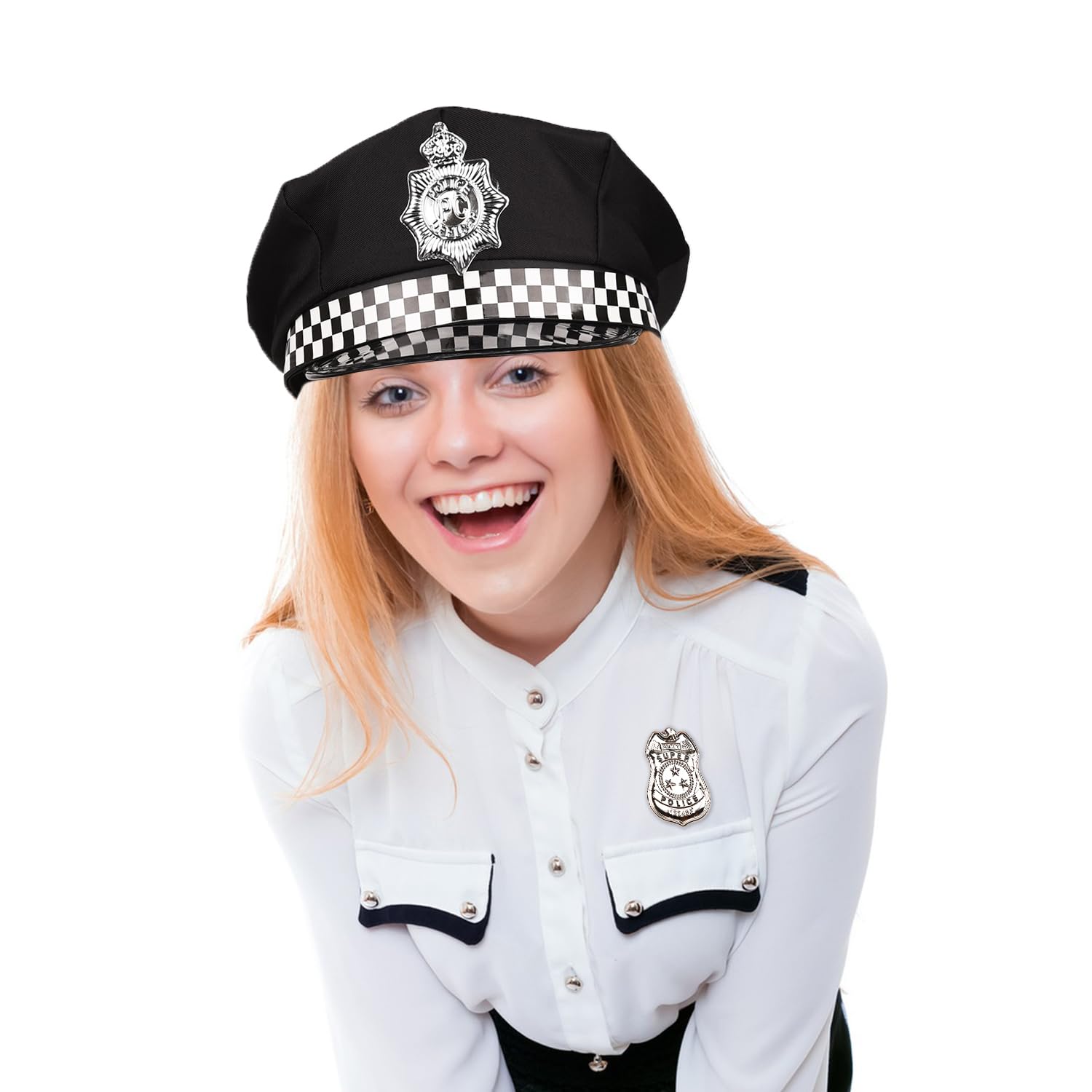 NAUZE 3 Pieces Police Fancy Dress Accessory Police Hat Badge and Black Tie for Halloween Police Officer Costume Accessories - Image 4