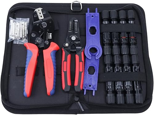 HKS Kit de herramientas de prensado de paneles solares fotovoltaicos con pelacargadoras y 8 pares de conectores solares y 1 par de llaves de