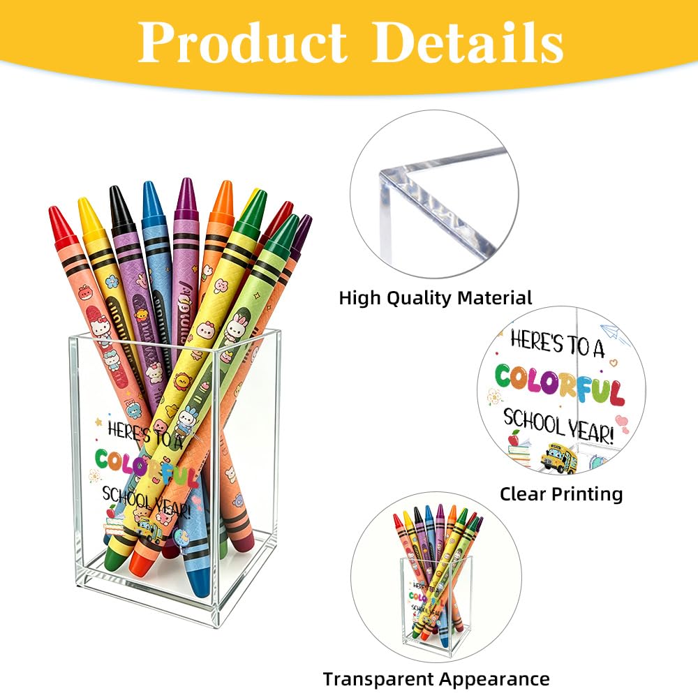 Pot à crayons en acrylique pour la rentrée scolaire, cadeau pour étudiants, enseignants, fille, fils, petits-enfants, cadeau de premier jour d'école pour adolescents, filles, garçons