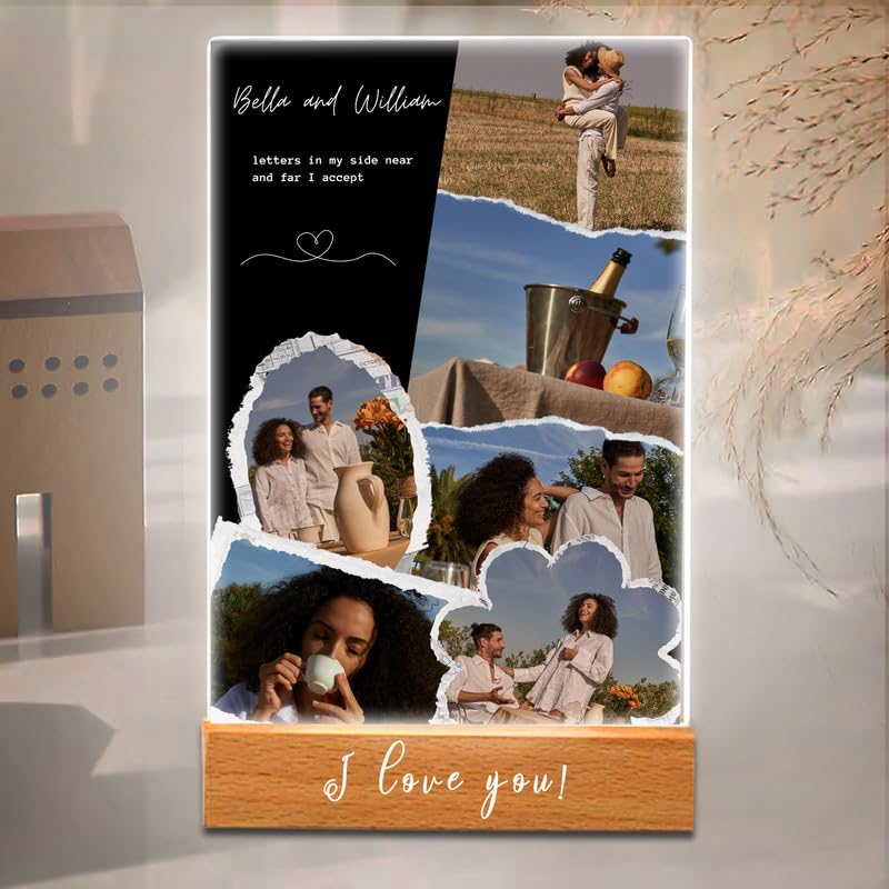 Mocessory Personalised Night Light with Photo Acrylic Plaque - Christmas Mother's Day Gift for Couple, Unique Valentine's Day Gift for Her, Customised Memorial Gifts (5 Size: 15-40cm)